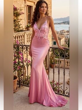 🌟NWT JOVANI Formal Pageant D5026a PINK RHINESTONES size 2🌟
